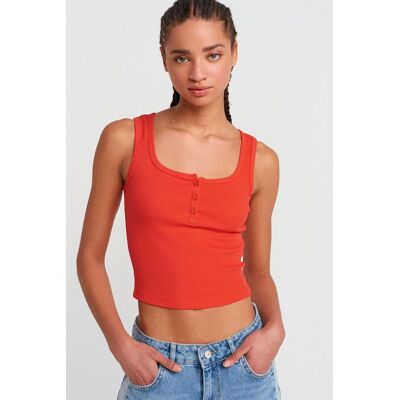 Dilvin Damen Ripp-Crop-Bluse mit Knopfverschluss Orange L Dilvin Damen Ripp-Crop-Bluse mit Knopfverschluss Orange L