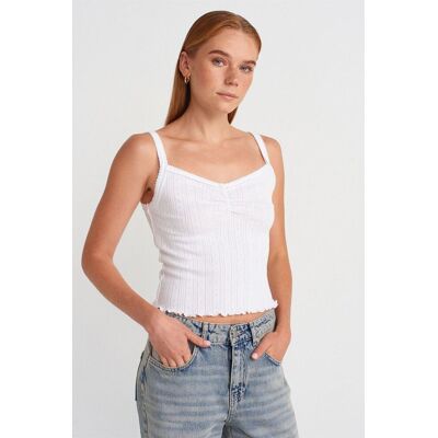 Dilvin Baumwoll-Ripp-Quadratausschnitt-Cami-Bluse Weiß L Dilvin Baumwoll-Ripp-Quadratausschnitt-Cami-Bluse Weiß L