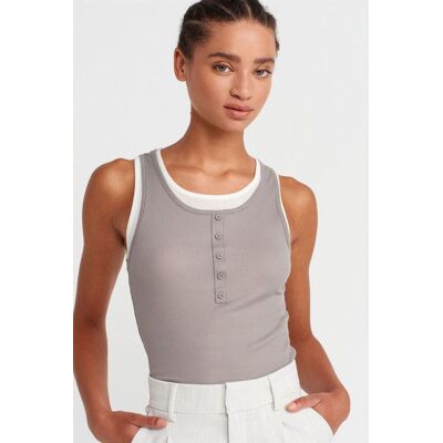 Dilvin Baumwoll-Rippenshirt ohne Ärmel mit Knöpfen Grau S Dilvin Baumwoll-Rippenshirt ohne Ärmel mit Knöpfen Grau S