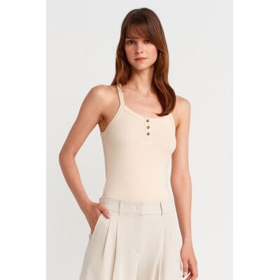 Dilvin Schmale Passform Rippstrick Cami-Bluse Creme L Dilvin Schmale Passform Rippstrick Cami-Bluse Creme L