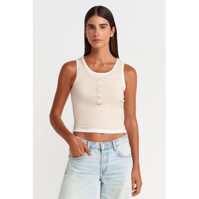 Dilvin Baumwoll-Rippenshirt ohne Ärmel mit Knöpfen Creme L Dilvin Baumwoll-Rippenshirt ohne Ärmel mit Knöpfen Creme L