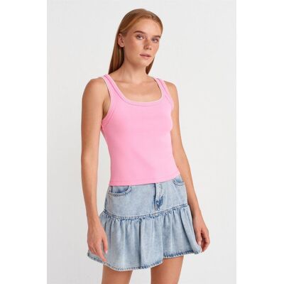 Dilvin Damen Rippstrick Baumwolle Cami Bluse Rosa L Dilvin Damen Rippstrick Baumwolle Cami Bluse Rosa L