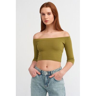 Dilvin Damen Off-Shoulder Crop-Bluse Khaki S Dilvin Damen Off-Shoulder Crop-Bluse Khaki S