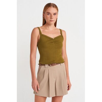 Dilvin Baumwoll-Ripp-Top mit quadratischem Ausschnitt Olive L Dilvin Baumwoll-Ripp-Top mit quadratischem Ausschnitt Olive L