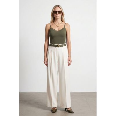 Dilvin Schlankes Fit Ärmelloses V-Ausschnitt Cami-Bluse Khaki S Dilvin Schlankes Fit Ärmelloses V-Ausschnitt Cami-Bluse Khaki S