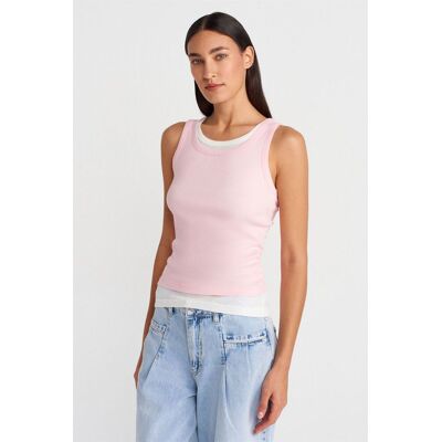 Dilvin Rippstrick-Baumwoll-Ärmellose Cami-Bluse Erröten L Dilvin Rippstrick-Baumwoll-Ärmellose Cami-Bluse Erröten L
