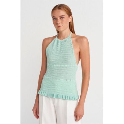 Dilvin Schlanker Schnitt Halter-Nacken Strickbluse Minze Einheitsgröße Dilvin Schlanker Schnitt Halter-Nacken Strickbluse Minze Einheitsgröße