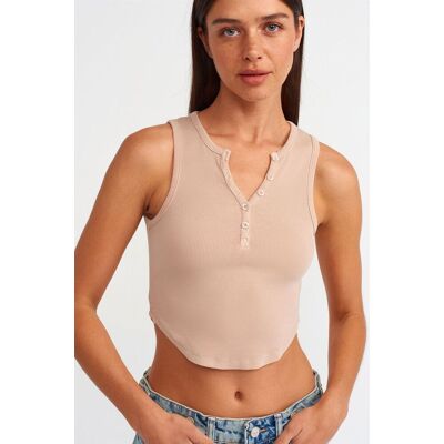 Dilvin Damen Ripp-Strick Bluse mit Knöpfen Beige L Dilvin Damen Ripp-Strick Bluse mit Knöpfen Beige L