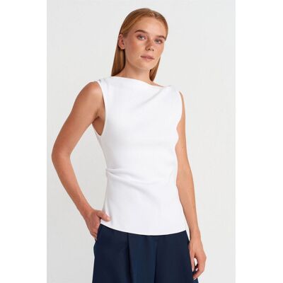 Dilvin Ärmellose Bootsausschnitt Strickbluse Weiß Einheitsgröße Dilvin Ärmellose Bootsausschnitt Strickbluse Weiß Einheitsgröße