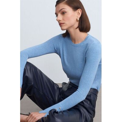 Dilvin Slim Fit Rippenstrick Rundhals-Pullover Himmelblau Einheitsgröße Dilvin Slim Fit Rippenstrick Rundhals-Pullover Himmelblau Einheitsgröße