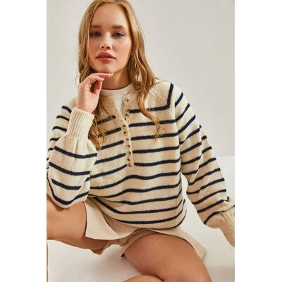 Bianco Lucci Knopfkragen-Strickpullover Mehrfarben S/M Bianco Lucci Knopfkragen-Strickpullover Mehrfarben S/M