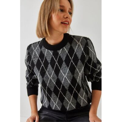 Bianco Lucci Baklava-Muster Rundhals-Strickpullover Mehrfarben S/M Bianco Lucci Baklava-Muster Rundhals-Strickpullover Mehrfarben S/M
