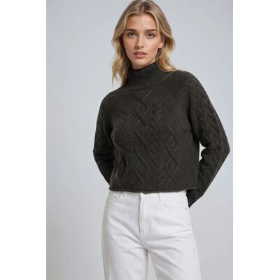 Mixray Rippstrick-Pullover mit Argyle-Muster und halbem Stehkragen Dunkelgrau Einheitsgröße Mixray Rippstrick-Pullover mit Argyle-Muster und halbem Stehkragen Dunkelgrau Einheitsgröße