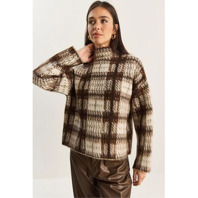 Bianco Lucci Dicker Karierte Halboverall Pullover Natürlich Einheitsgröße Bianco Lucci Dicker Karierte Halboverall Pullover Natürlich Einheitsgröße