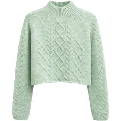 Mixray Rippstrick-Pullover mit Argyle-Muster und halbem Stehkragen Minze Einheitsgröße Mixray Rippstrick-Pullover mit Argyle-Muster und halbem Stehkragen Minze Einheitsgröße