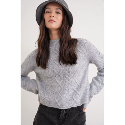 Mixray Rippstrick-Pullover mit Argyle-Muster und halbem Stehkragen Grau Einheitsgröße Mixray Rippstrick-Pullover mit Argyle-Muster und halbem Stehkragen Grau Einheitsgröße