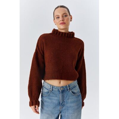 Mixray Dicker Rollkragen strukturierter Crop-Pullover Braun Einheitsgröße Mixray Dicker Rollkragen strukturierter Crop-Pullover Braun Einheitsgröße