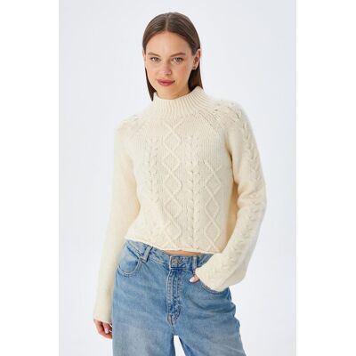 Mixray Rippstrick-Pullover mit Argyle-Muster und halbem Stehkragen Natürlich Einheitsgröße Mixray Rippstrick-Pullover mit Argyle-Muster und halbem Stehkragen Natürlich Einheitsgröße
