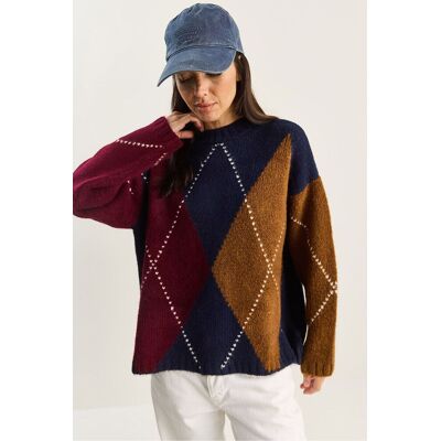Bianco Lucci Oversized Strickpullover mit Diamantmuster Blau Einheitsgröße Bianco Lucci Oversized Strickpullover mit Diamantmuster Blau Einheitsgröße