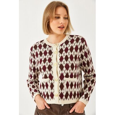 Bianco Lucci Jacquard-Strickjacke mit Taschen Mehrfarben S/M Bianco Lucci Jacquard-Strickjacke mit Taschen Mehrfarben S/M