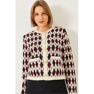 Bianco Lucci Jacquard-Strickjacke mit Taschen Mehrfarben S/M Bianco Lucci Jacquard-Strickjacke mit Taschen Mehrfarben S/M