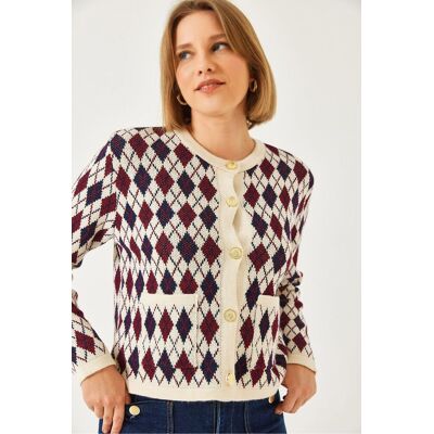Bianco Lucci Jacquard-Strickjacke mit Taschen Mehrfarben S/M Bianco Lucci Jacquard-Strickjacke mit Taschen Mehrfarben S/M
