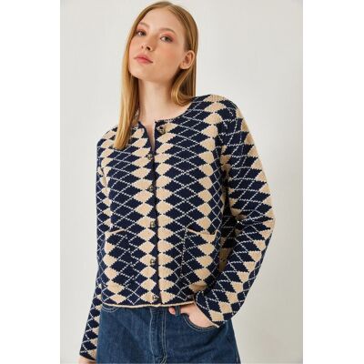Bianco Lucci Rippstrukturiertes, gemustertes Kurzes Cardigan mit Knopfverschluss Mehrfarben S/M Bianco Lucci Rippstrukturiertes, gemustertes Kurzes Cardigan mit Knopfverschluss Mehrfarben S/M