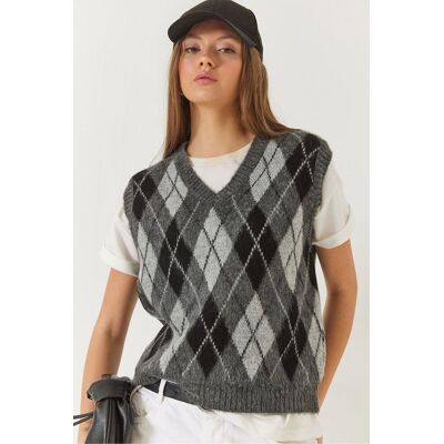 Bianco Lucci V-Ausschnitt Rippstrick-Weste mit Baklava-Muster Mehrfarben S/M Bianco Lucci V-Ausschnitt Rippstrick-Weste mit Baklava-Muster Mehrfarben S/M