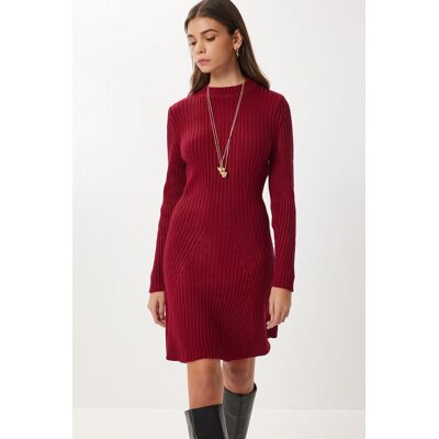 Happiness Istanbul Geripptes A-Linien Strick-Minikleid Burgund Einheitsgröße Happiness Istanbul Geripptes A-Linien Strick-Minikleid Burgund Einheitsgröße