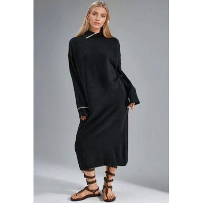 MyFashion Polokragen Rippstrick-Midi-Strickkleid Schwarz Einheitsgröße MyFashion Polokragen Rippstrick-Midi-Strickkleid Schwarz Einheitsgröße