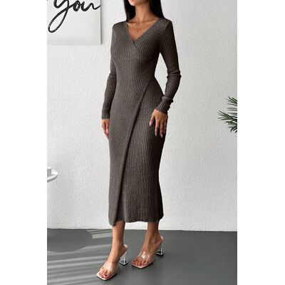 MyFashion Rippoptik Bootsausschnitt Bodycon Midi-Kleid Mokka Einheitsgröße MyFashion Rippoptik Bootsausschnitt Bodycon Midi-Kleid Mokka Einheitsgröße