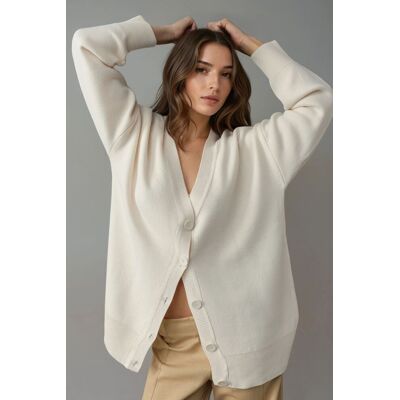 MyFashion Übergroßer Rippstrick V-Ausschnitt Knopf-Cardigan Creme Einheitsgröße MyFashion Übergroßer Rippstrick V-Ausschnitt Knopf-Cardigan Creme Einheitsgröße