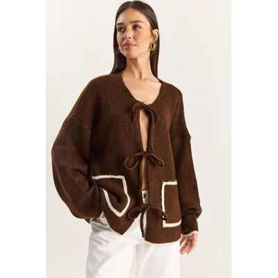 Bianco Lucci Übergroßer Strickcardigan mit Bindegürtel Mokka Einheitsgröße Bianco Lucci Übergroßer Strickcardigan mit Bindegürtel Mokka Einheitsgröße
