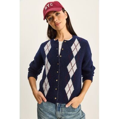 Bianco Lucci Argyle-Muster-Cardigan mit Knopfverschluss Marine Einheitsgröße Bianco Lucci Argyle-Muster-Cardigan mit Knopfverschluss Marine Einheitsgröße