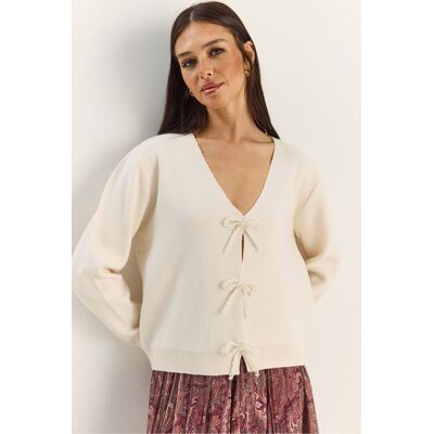 Bianco Lucci Knopf Detaillierter Strick V-Ausschnitt Cardigan Creme Einheitsgröße Bianco Lucci Knopf Detaillierter Strick V-Ausschnitt Cardigan Creme Einheitsgröße
