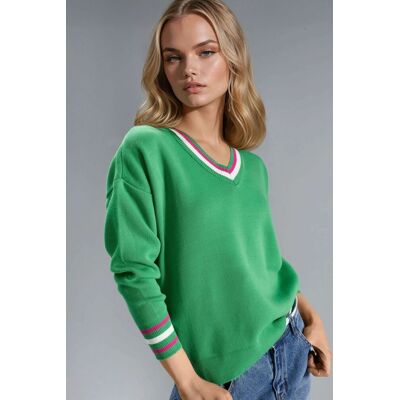 MyFashion V-Ausschnitt Gestreifter Strickpullover Grün Einheitsgröße MyFashion V-Ausschnitt Gestreifter Strickpullover Grün Einheitsgröße