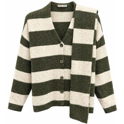 Mixray Gestreifter V-Ausschnitt Knopf-Front Strickcardigan Khaki Einheitsgröße Mixray Gestreifter V-Ausschnitt Knopf-Front Strickcardigan Khaki Einheitsgröße
