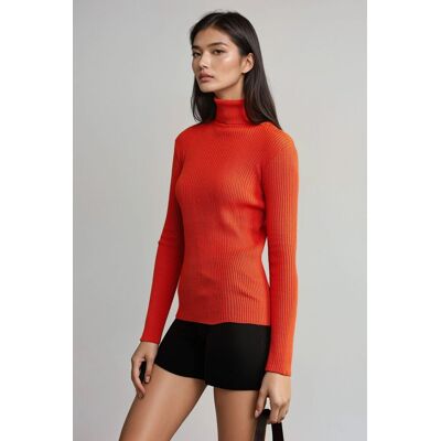 MyFashion Taillierter Strickpullover mit Stehkragen Orange Einheitsgröße MyFashion Taillierter Strickpullover mit Stehkragen Orange Einheitsgröße