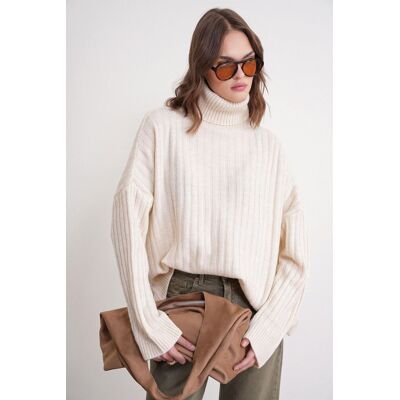 Mixray Übergroßer Rippstrick-Turtleneck-Pullover Natürlich Einheitsgröße Mixray Übergroßer Rippstrick-Turtleneck-Pullover Natürlich Einheitsgröße