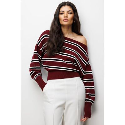 Mixray Rippenshirt mit Bootsausschnitt Burgund Einheitsgröße Mixray Rippenshirt mit Bootsausschnitt Burgund Einheitsgröße