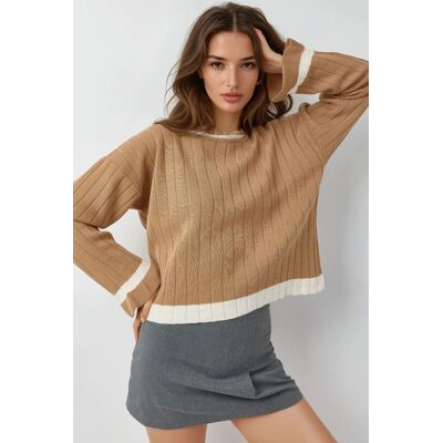 MyFashion Gestreifter Strickpullover mit Rundhalsausschnitt Kamel Einheitsgröße MyFashion Gestreifter Strickpullover mit Rundhalsausschnitt Kamel Einheitsgröße