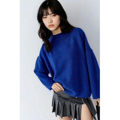 MyFashion Oversized Strukturierter Strickpullover mit Rundhalsausschnitt Blau Einheitsgröße MyFashion Oversized Strukturierter Strickpullover mit Rundhalsausschnitt Blau Einheitsgröße