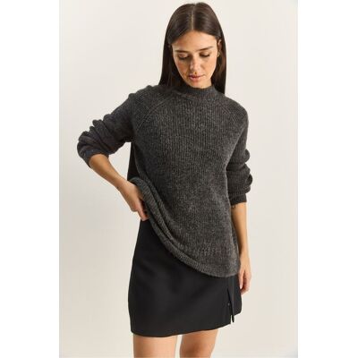 Bianco Lucci Oversized Rundhalsausschnitt Strickpullover Holzkohle Einheitsgröße Bianco Lucci Oversized Rundhalsausschnitt Strickpullover Holzkohle Einheitsgröße