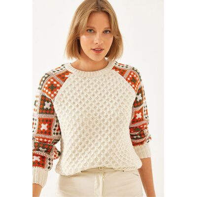Bianco Lucci Strickpullover mit strukturiertem Muster und Rundhalsausschnitt Elfenbein Einheitsgröße Bianco Lucci Strickpullover mit strukturiertem Muster und Rundhalsausschnitt Elfenbein Einheitsgröße