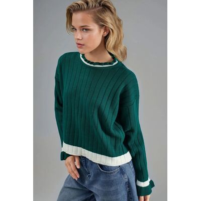 MyFashion Gestreifter Strickpullover mit Rundhalsausschnitt Smaragd Einheitsgröße MyFashion Gestreifter Strickpullover mit Rundhalsausschnitt Smaragd Einheitsgröße