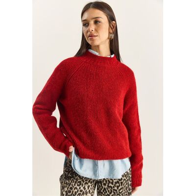 Bianco Lucci Oversized Rundhalsausschnitt Strickpullover Rot Einheitsgröße Bianco Lucci Oversized Rundhalsausschnitt Strickpullover Rot Einheitsgröße