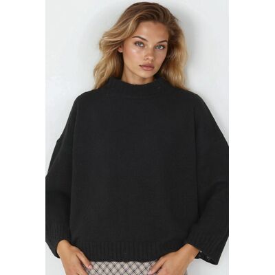 MyFashion Übergroßer strukturierter Strickpullover mit Rundhalsausschnitt Schwarz Einheitsgröße MyFashion Übergroßer strukturierter Strickpullover mit Rundhalsausschnitt Schwarz Einheitsgröße