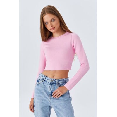 Mixray Langarm Basic Crop Stricktop Hell-Pink Einheitsgröße Mixray Langarm Basic Crop Stricktop Hell-Pink Einheitsgröße