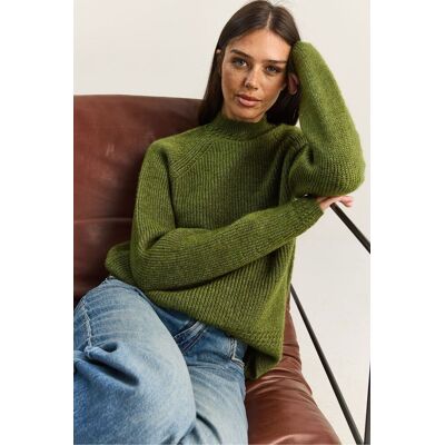 Bianco Lucci Oversized Rundhalsausschnitt Strickpullover Khaki Einheitsgröße Bianco Lucci Oversized Rundhalsausschnitt Strickpullover Khaki Einheitsgröße