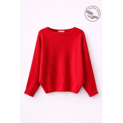 Mixray Oversized Bootneck Rippstrickpullover Rot Einheitsgröße Mixray Oversized Bootneck Rippstrickpullover Rot Einheitsgröße